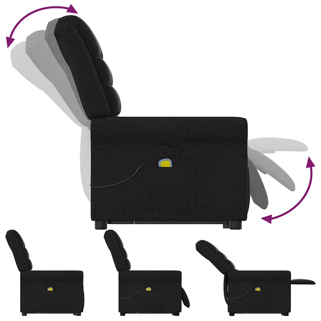Divano Sedia-Poltrona Alzapersona Massaggiante Reclinabile Nera in Tessuto 643892