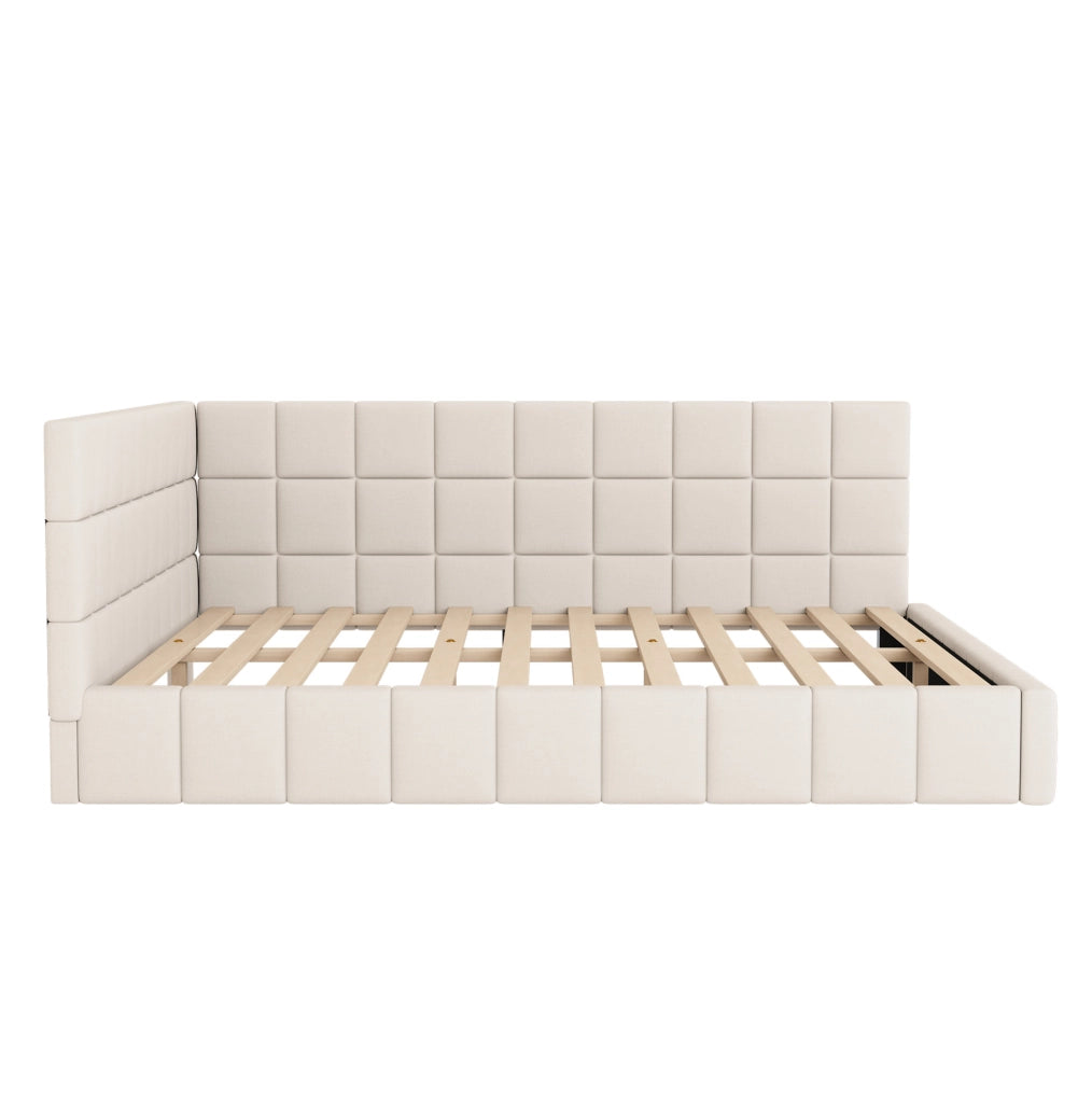 Letto imbottito 160x200 cm trasformabile in divano in velluto beige