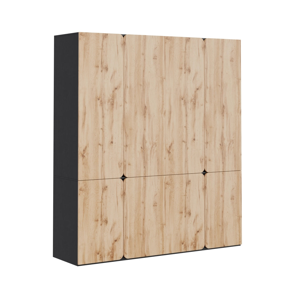 Armadio a 8 Ante in MDF con 6 Cassetti; Guardaroba Color Rovere Moderno per Camera da Letto; 180x50x200 cm