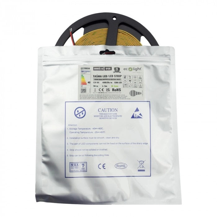 Striscia LED COB 480 7W/m 4000K IP20 12V 5m Ecolight