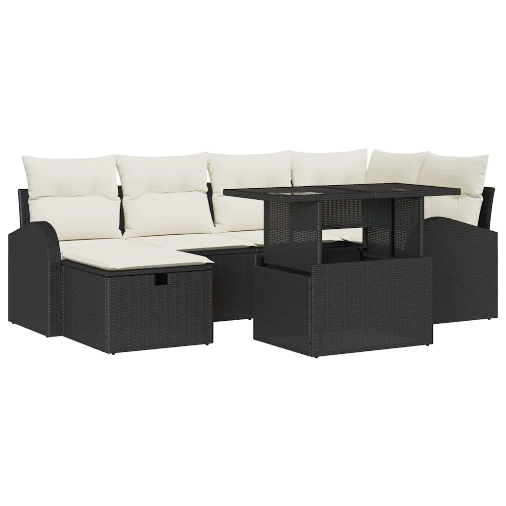 Set Divano da Giardino con cuscino 7 pcs Nero Poly Rattan 3359754