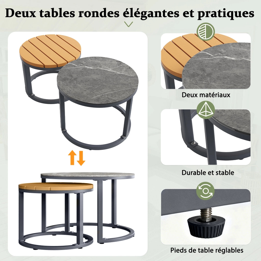 OKWISH Set da 5 mobili da giardino con 2 divani singoli, 1 divano angolare e 2 tavoli, Olefin Grigio