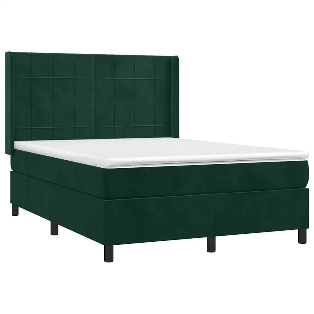 Letto a Molle con Materasso e LED Verde Scuro 140x200cm Velluto 3139568