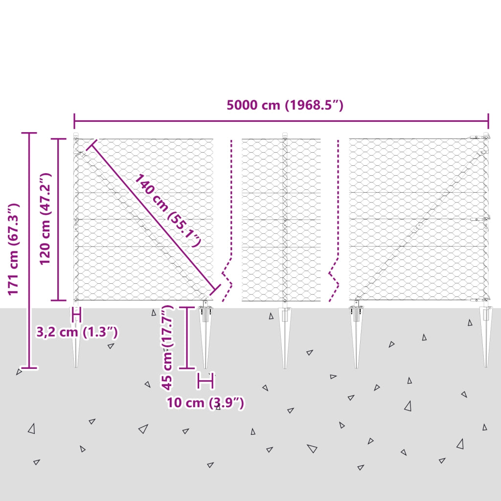 Recinzione Esagonale  Grigia 1,2x50 m Acciaio