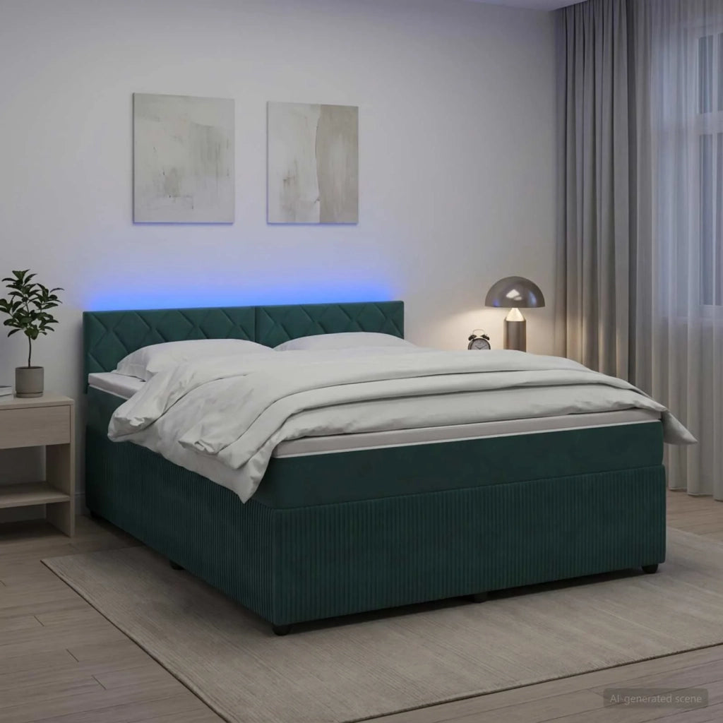 Letto box spring con materasso Verde Scuro 140 x 190 cm Velluto 3453146