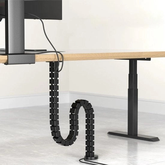 Set di gestione cavi 130 cm per scrivania - Organizzatore di cavi flessibile con fessure - Design modulare - Incluso materiale di fissaggio - Monitor PC ufficio - Materiale PP nero