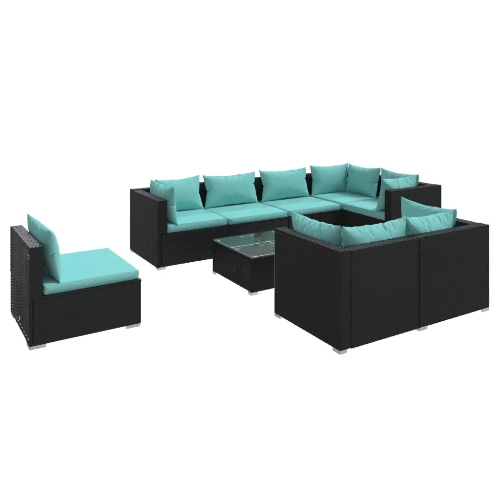 Set Divani da Giardino 9 pz con Cuscini in Polyrattan Nero cod mxl 34627