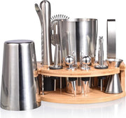 Set di shaker per cocktail da 12 pezzi con maniglia in bambù - set di barista in acciaio inossidabile - 750 ml - set di bar per regali - libretto di ricette - set di bar per amici - uomini - donne