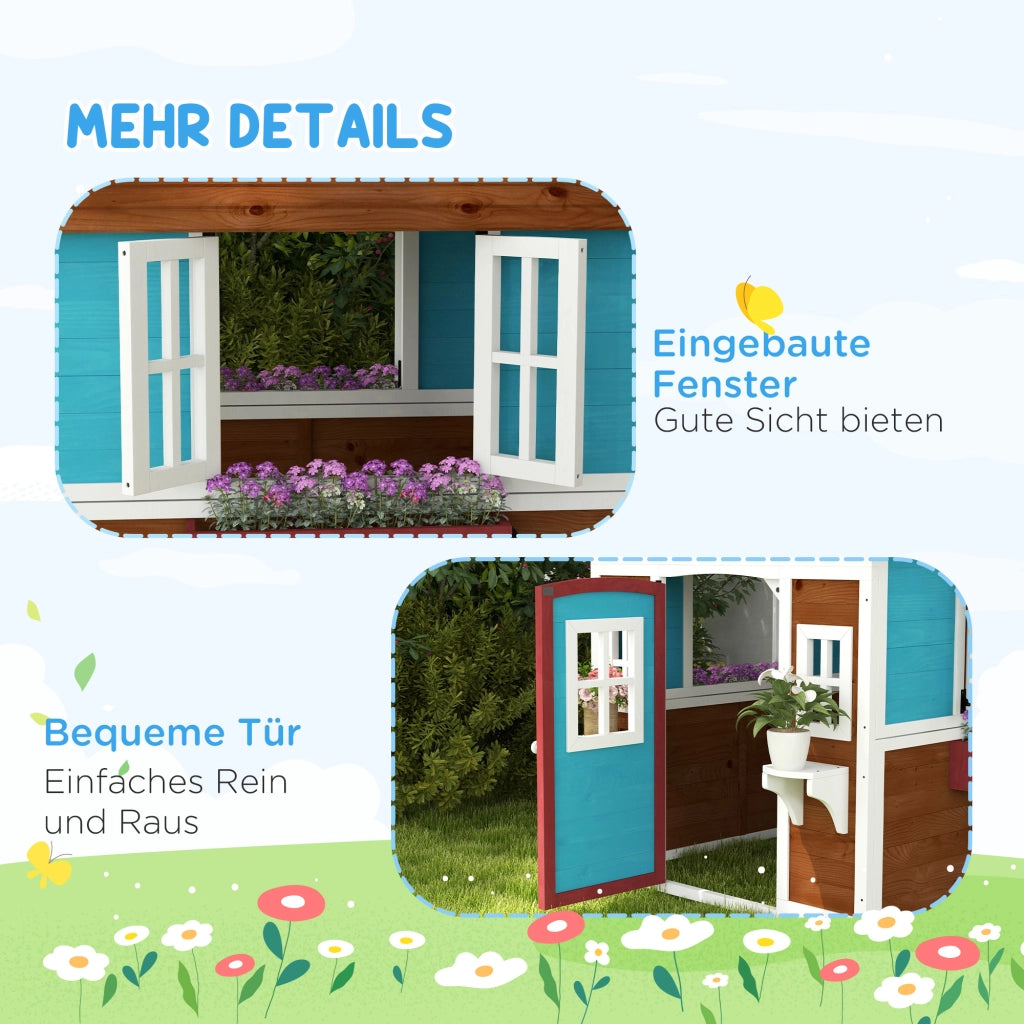 Casetta da giardino per bambini ¨C zephmum ¨C Legno, blu, con finestre e fioriere