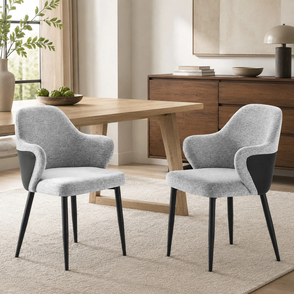 Set di 2 sedie da pranzo 83 cm con schienale avvolgente in tessuto e metallo grigio nero