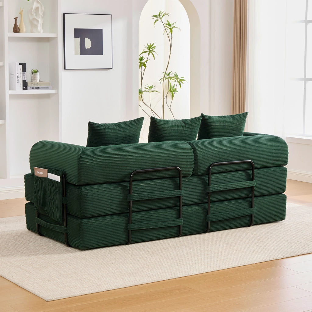 Divano modulare con tasca laterale, 3 cuscini e moduli liberi per salotto, in velluto a coste, Emerald