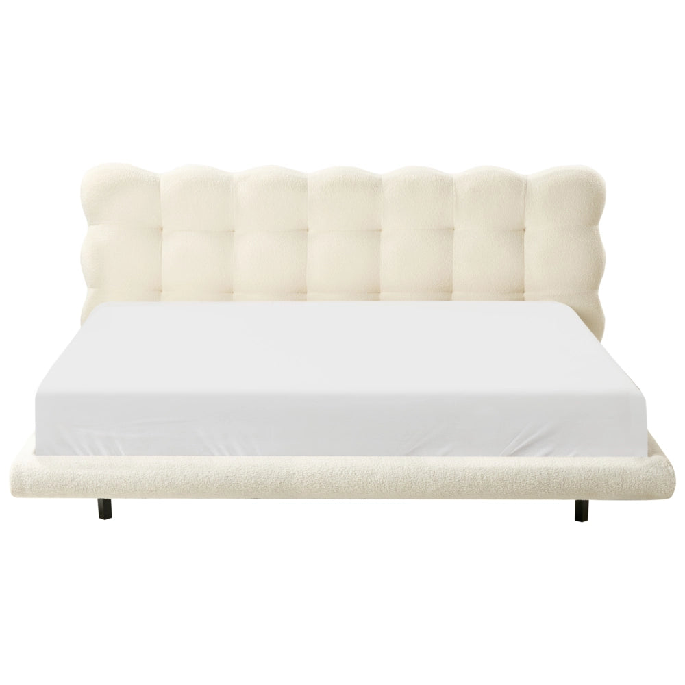 Letto matrimoniale in tessuto boucle con testata trapuntata Bianco sporco 180 x 200 cm design moderno