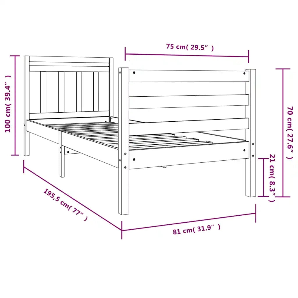 Giroletto-Struttura Letto 75x190 cm Small Single in Legno Massello 955077