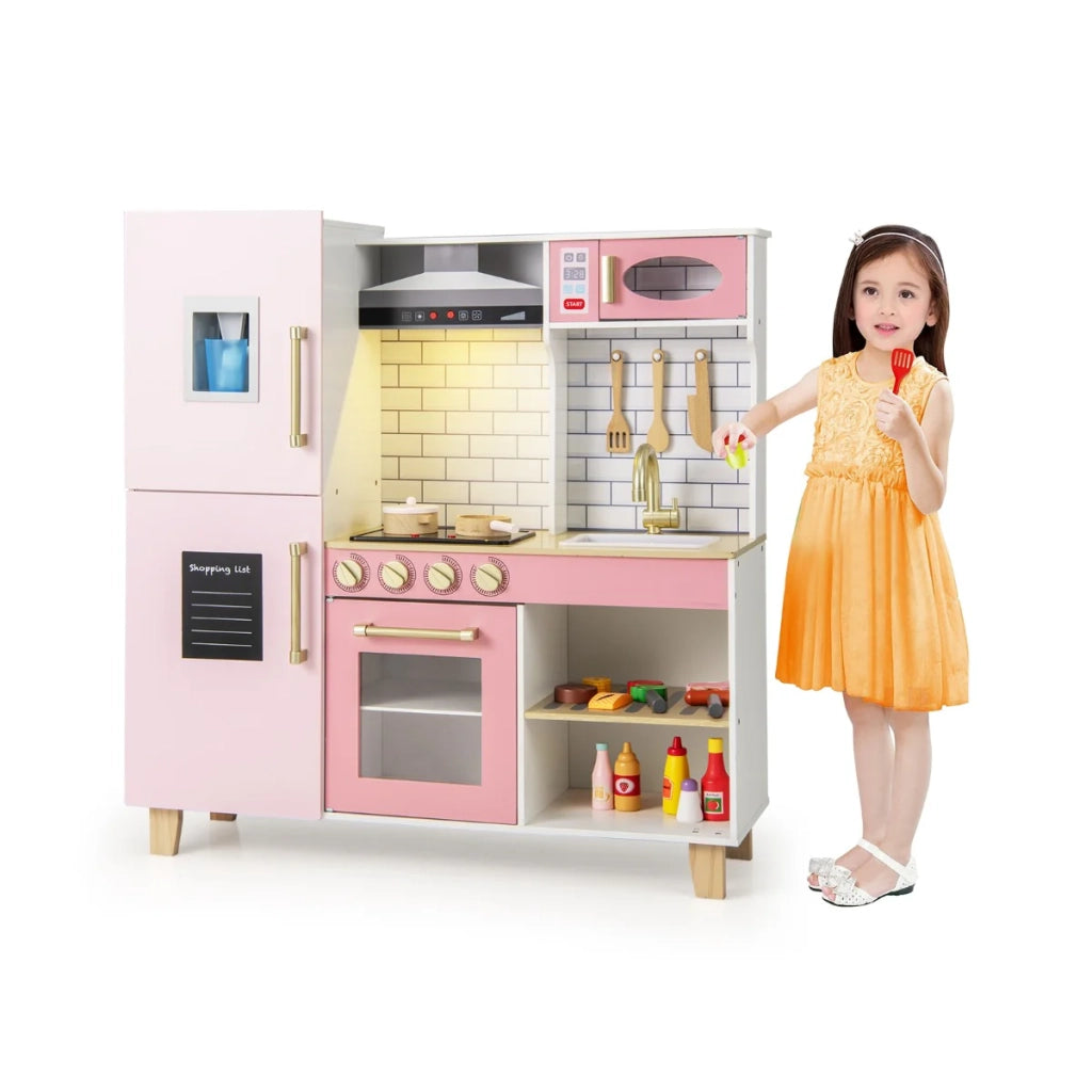 Cucina in legno per bambini 92 x 30 x 98 cm con luci e suoni atmosfera giocosa realizzata in MDF rosa 20_0017594