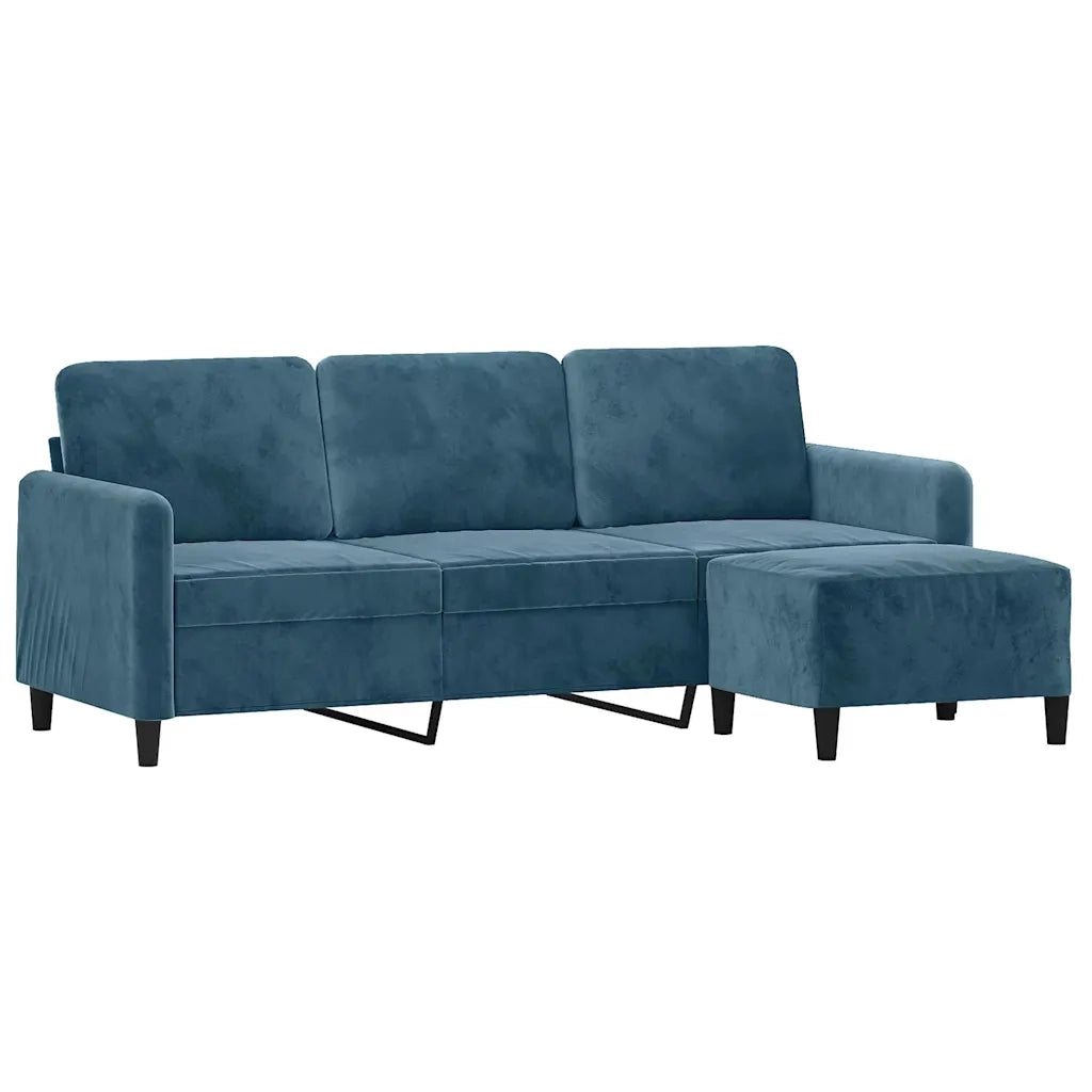 Divano a 3 Posti con Poggiapiedi Blu 180 cm in Velluto 3201183