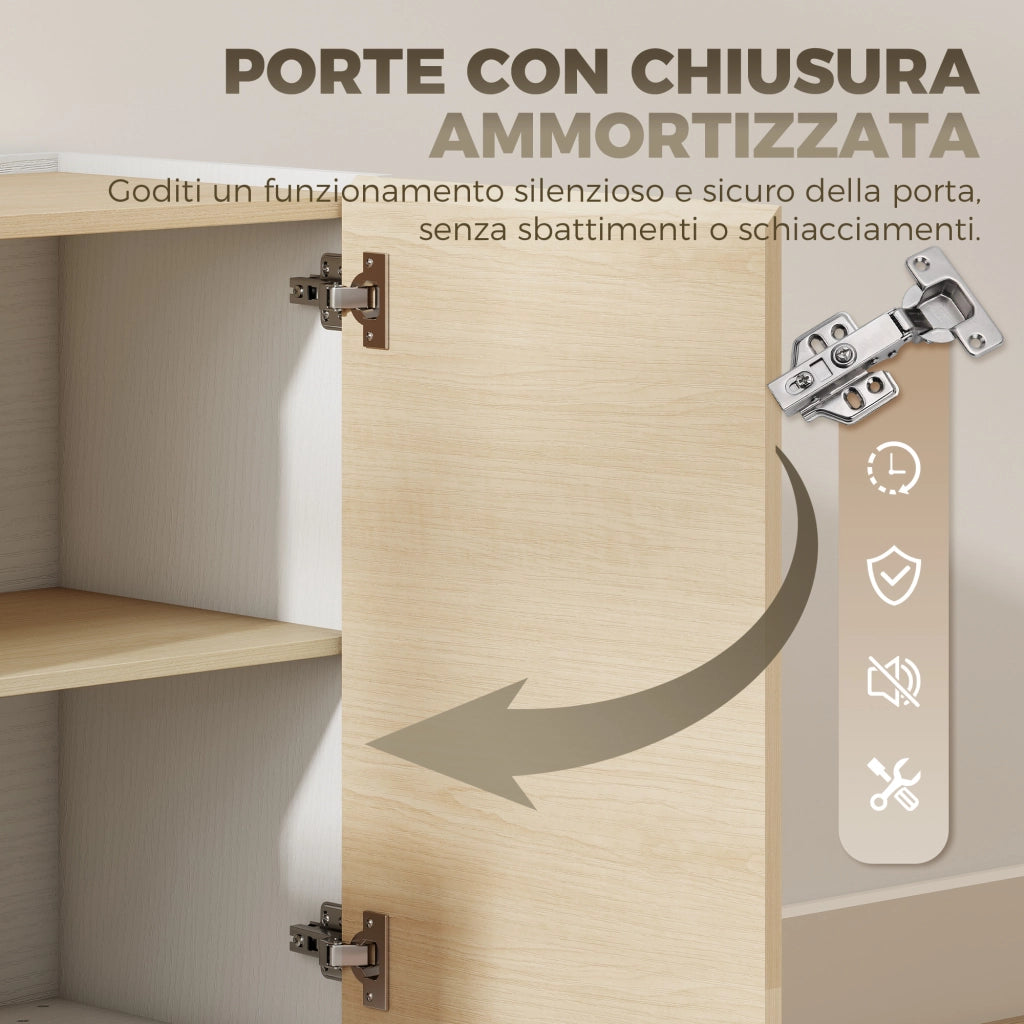 Credenza Buffet 120x35x73,5 cm con Ante Soft-Close in MDF Effetto Legno e Bianco