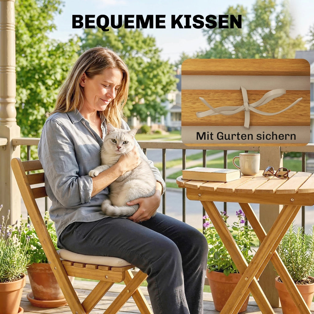 Set Giardino 3 Pezzi Legno FSC Pieghevole con Tavolo Rotondo 2 Sedie e Cuscini ¨C zephmum ¨C Grigio