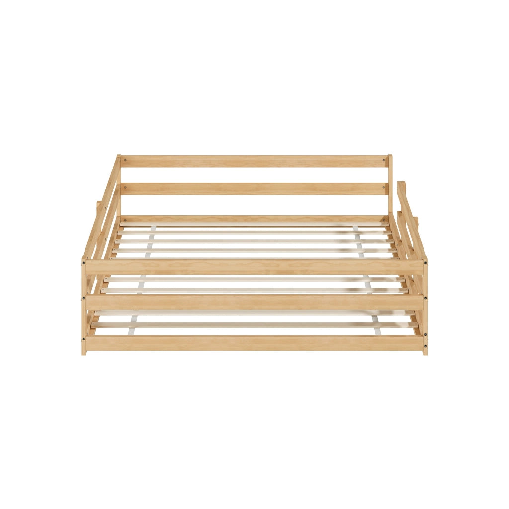 Letto per bambini 140 × 200 cm con barriera a 4 lati, rete inclusa, senza materasso, in legno massiccio, naturale