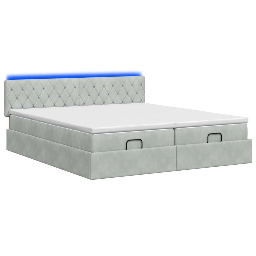 Letto Ottomano con Materasso e LED Grigio Chiaro 180 x 200 cm 3457314