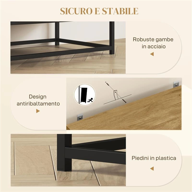 CREDENZA MODERNA CON 2 CASSETTI ARMADIETTO REGOLABILE E RIPIANO APERTO IN LEGNO E ACCIAIO 80X40X78 CM MARRONE