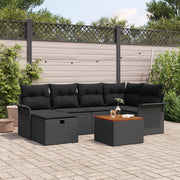 Set Divano Giardino 7 Pezzi con Cuscini Polyrattan Nero
