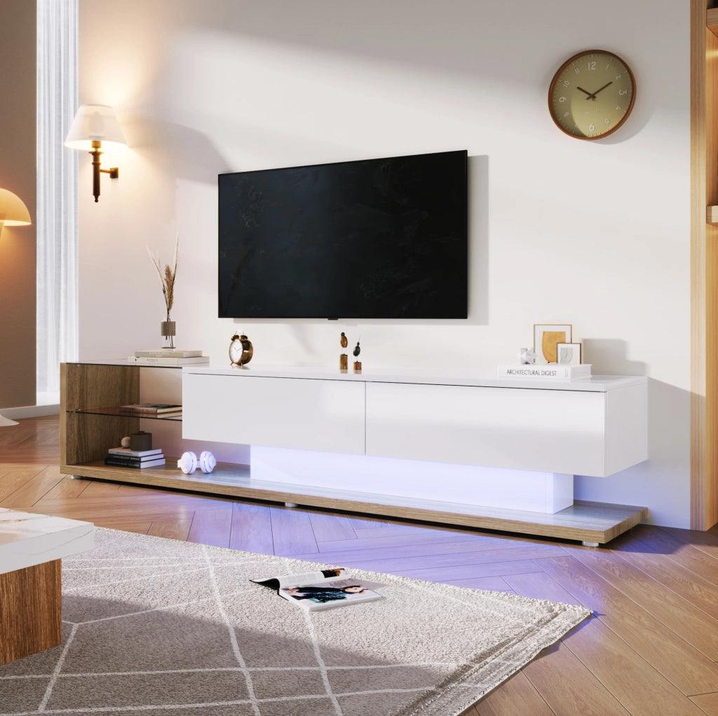 Mobile TV 170x36x38 cm; 2 cassetti e LED controllabile via app; truciolare bianco