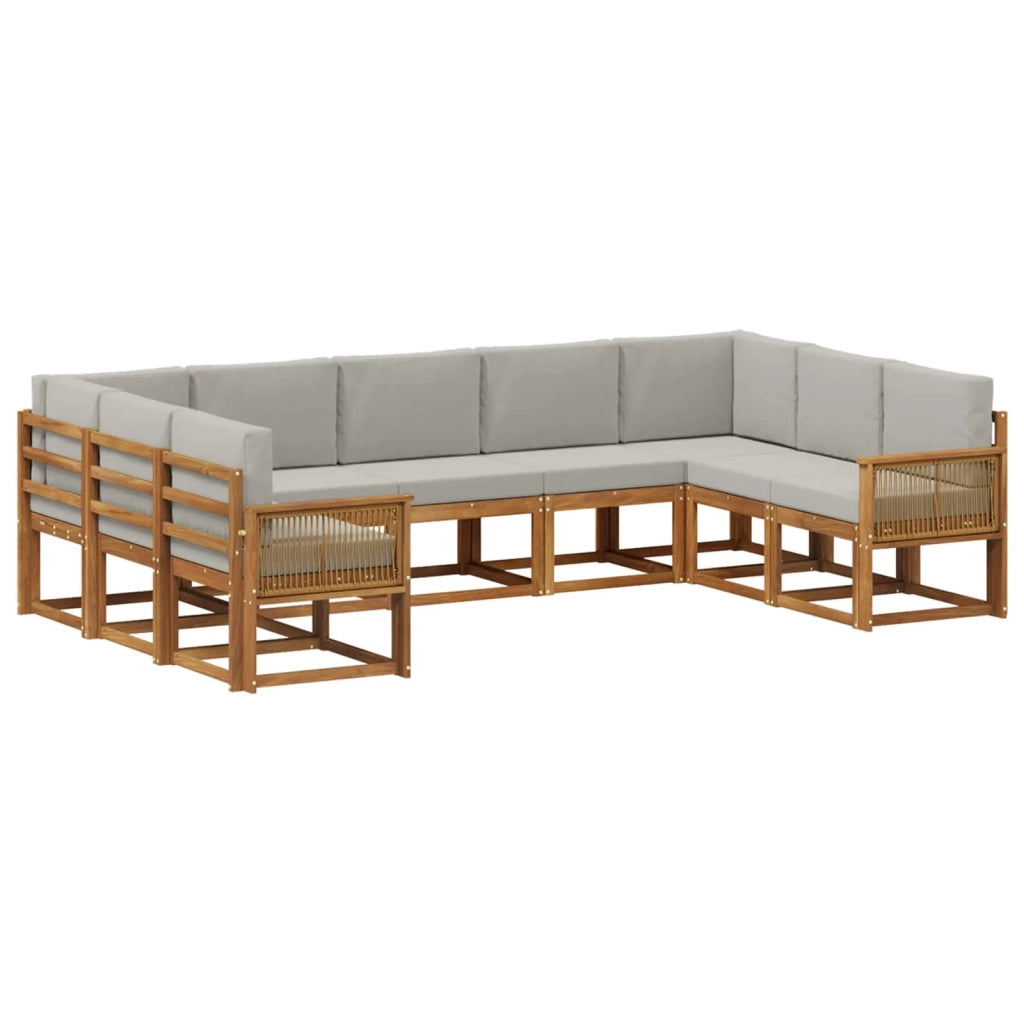 Set di divani da esterno 9 pz Naturale e Grigio Chiaro 3385537