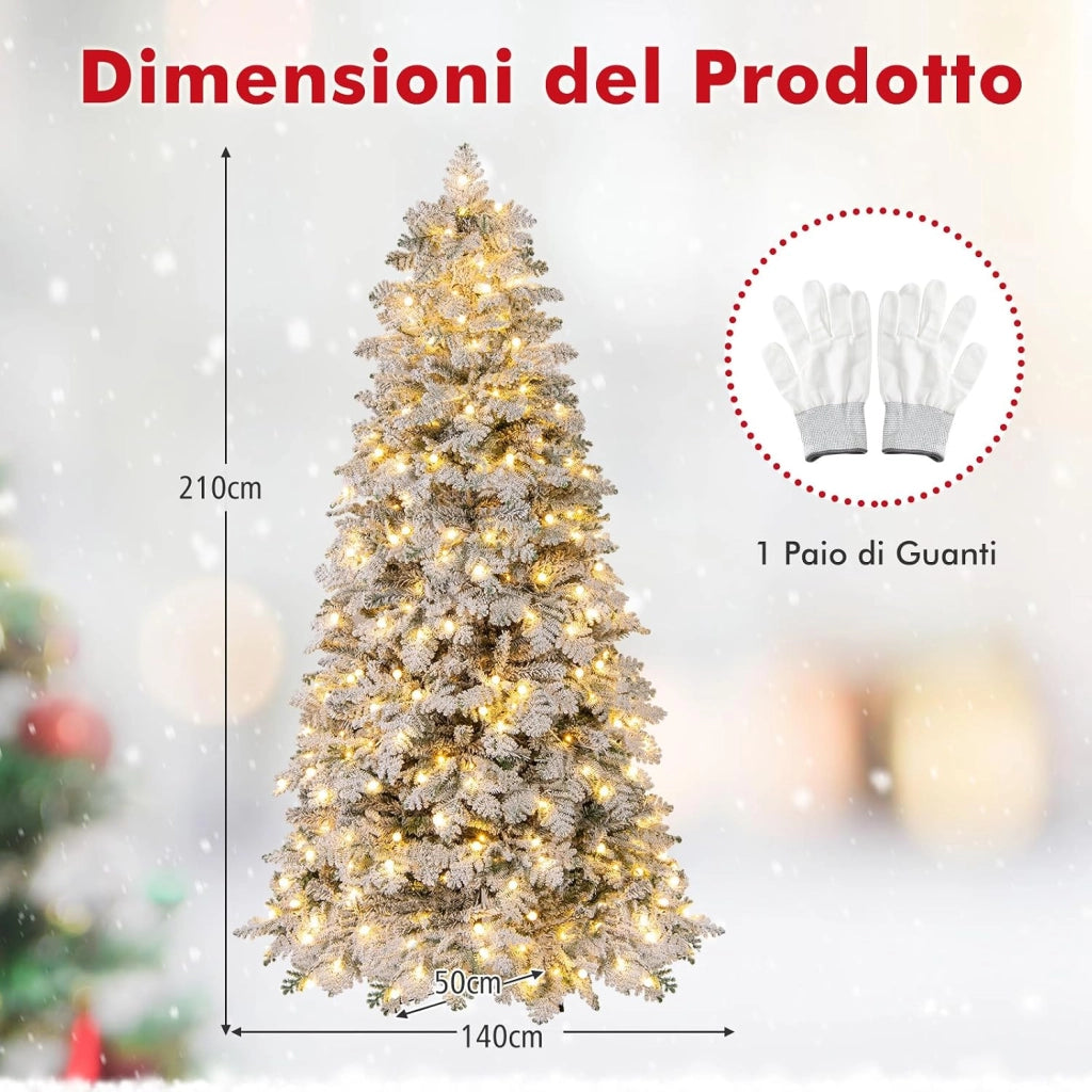 Albero di Natale Innevato 210 cm, Albero di Natale Artificiale con 320 Luci LED, 160 Palline, 806 Rami, 8 Modalità di Illuminazione, Decorazione Natalizia per Festa (210 cm)