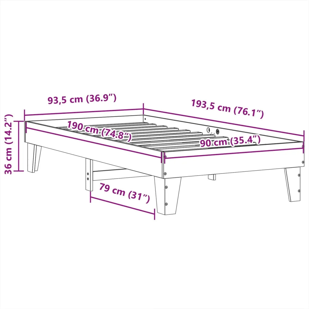 Letto senza Materasso-Struttura Letto Bianco 90x190 cm in Legno Massello Pino 186720