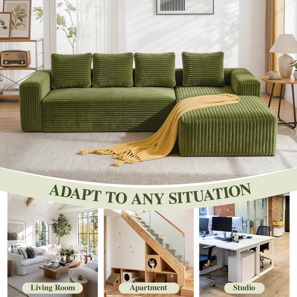 Divano modulare angolare 2 pezzi - con chaise reversibile e seduta profonda - verde