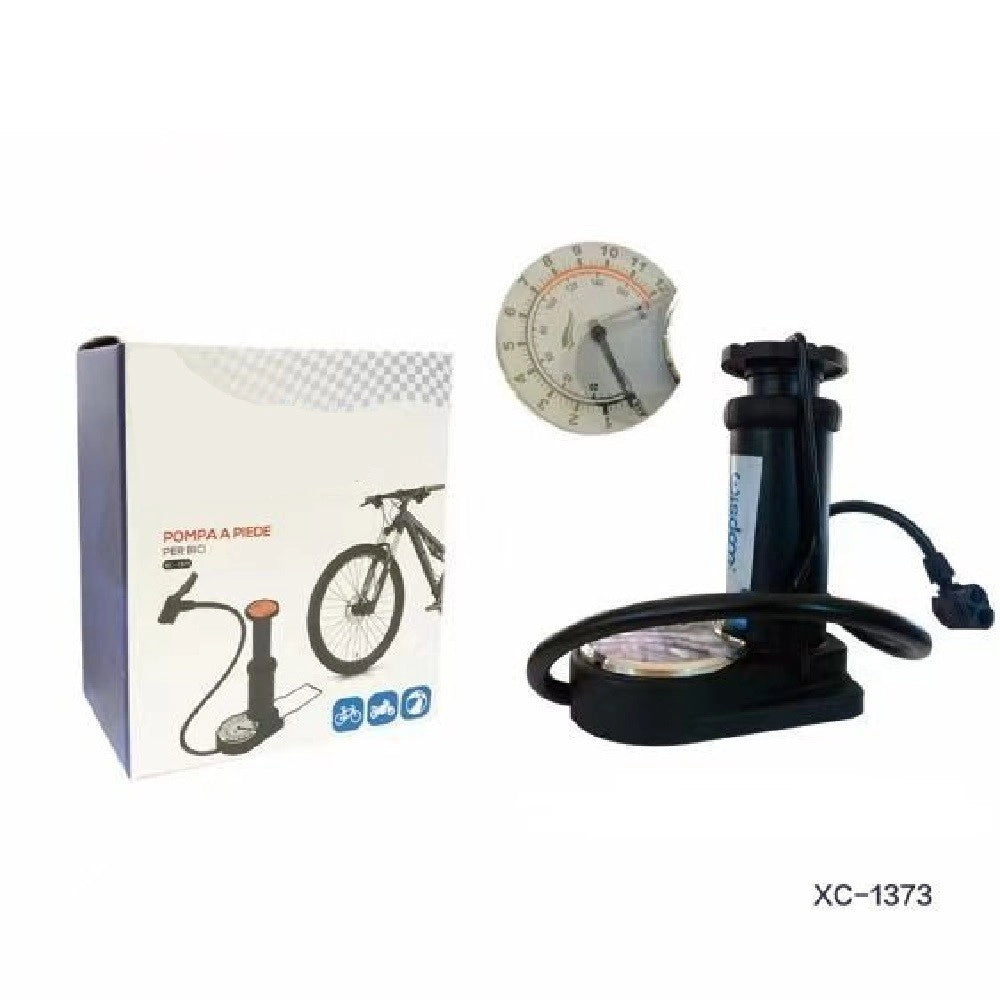 Trade Shop - Pompa A Pedale Piede Gonfiatore Per Ruote Biciclette Moto Palle Manometro Xc1373 -
