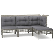 Set Divani da Giardino 4 pz | Set Salotto da Giardino con Cuscini in Polyrattan Grigio