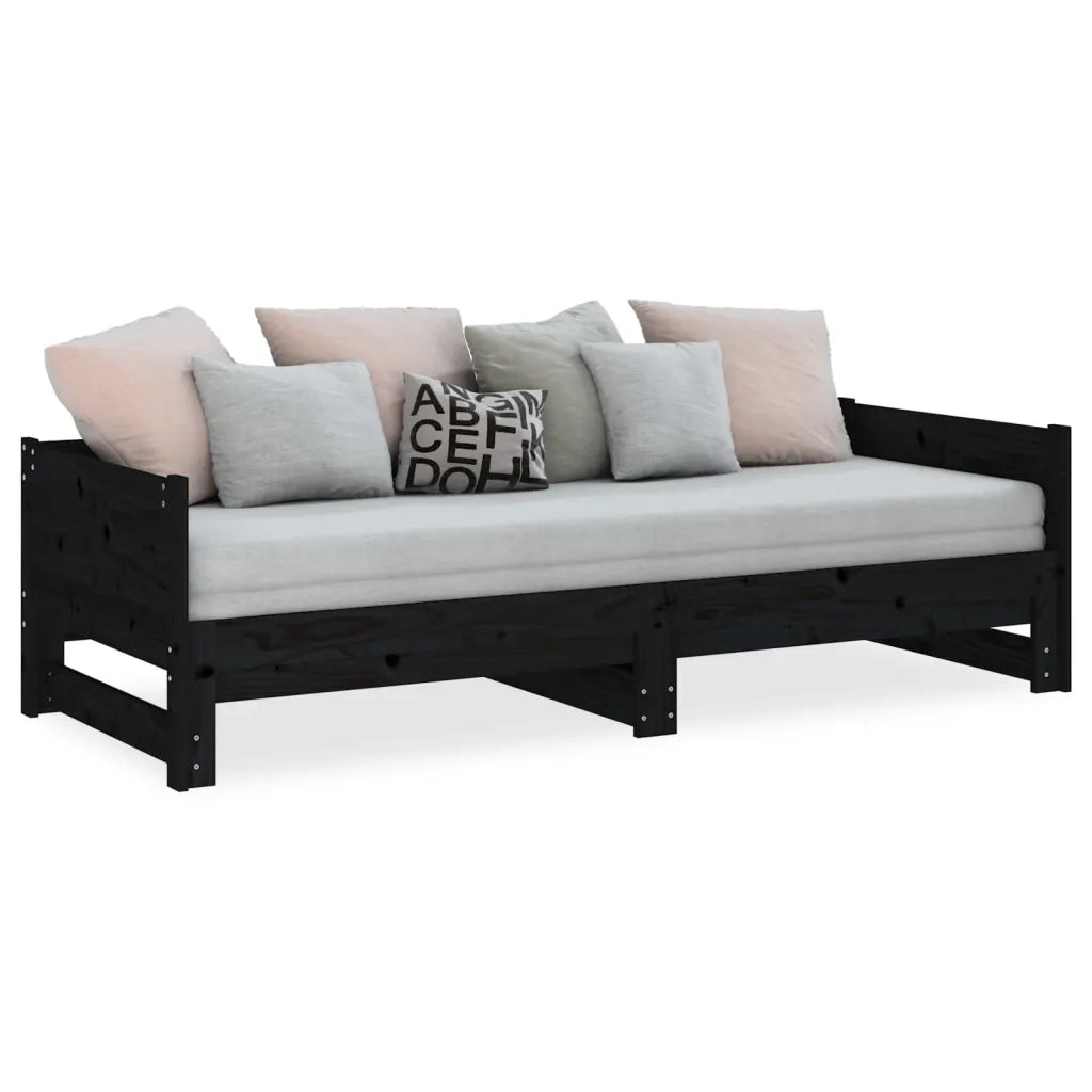 Dormeuse Estraibile Nera in Legno Massello di Pino 2x(90x200)cm 820256