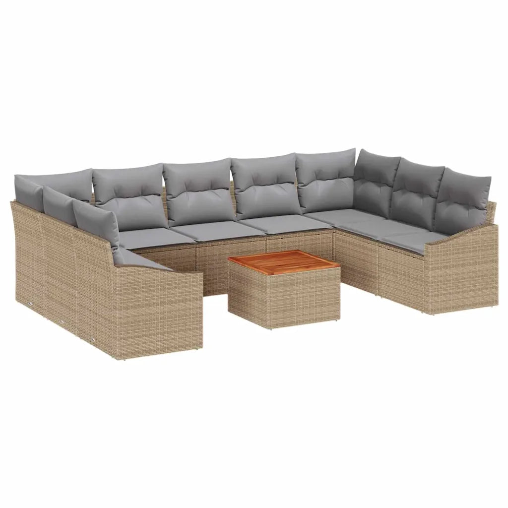Set Divano da Giardino con cuscino 10 pcs Beige polyrattan 3347875