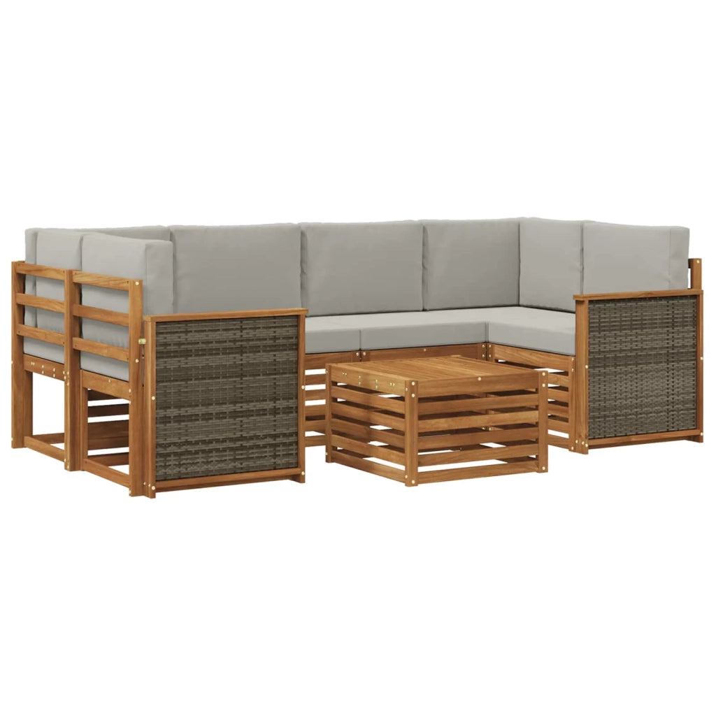 Set di divani da esterno 7 pz Naturale e Grigio Chiaro 3384077