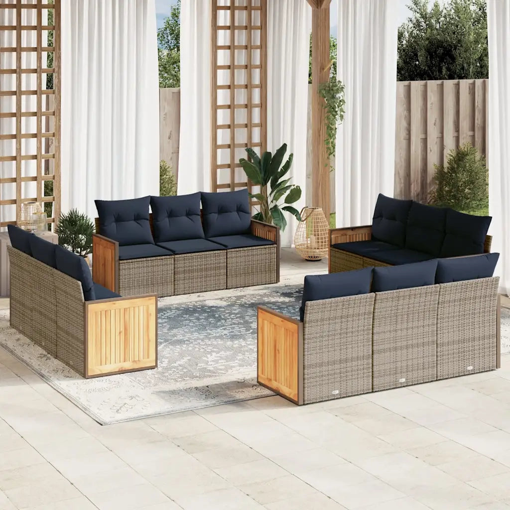 Set Divani da Giardino 12 pz con Cuscini Grigio in Polyrattan 3227517