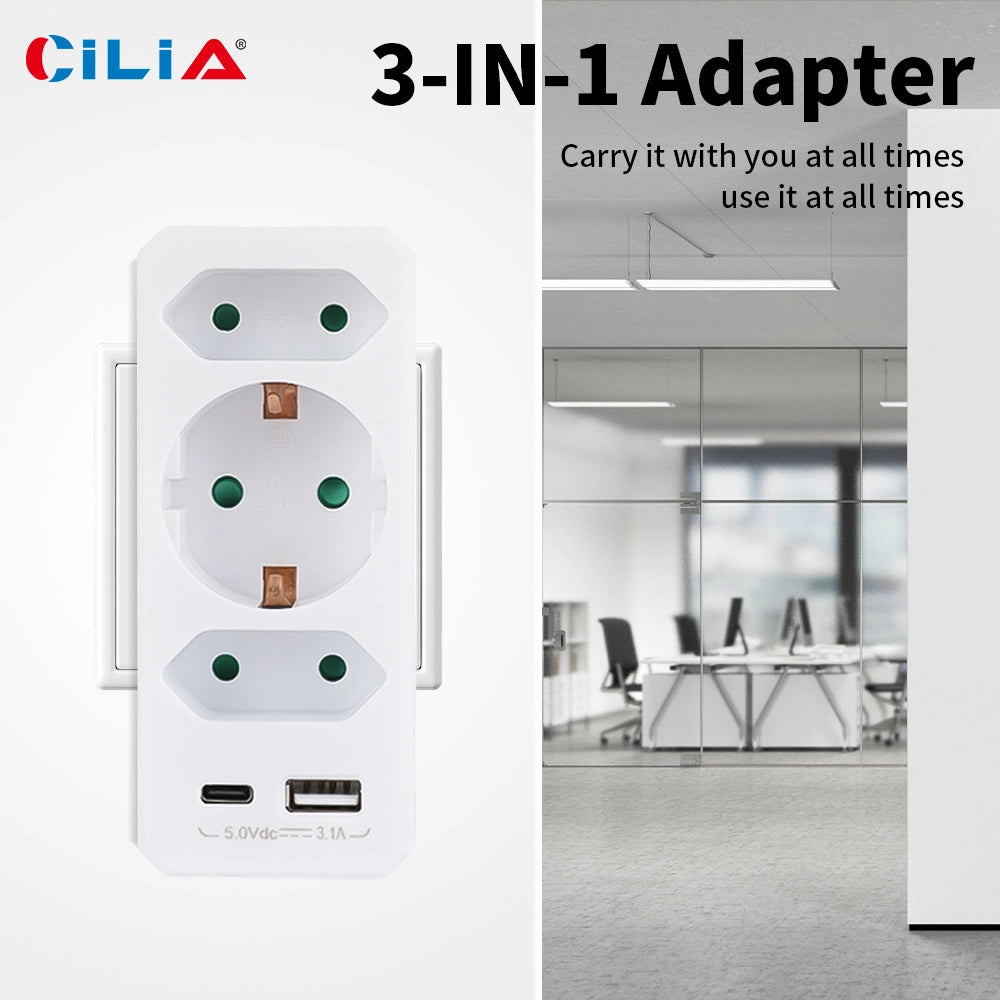 Presa Elettrica 5-in-1 Tipo F Schuko ¨C zephmum ¨C Bianco con USB-C/A