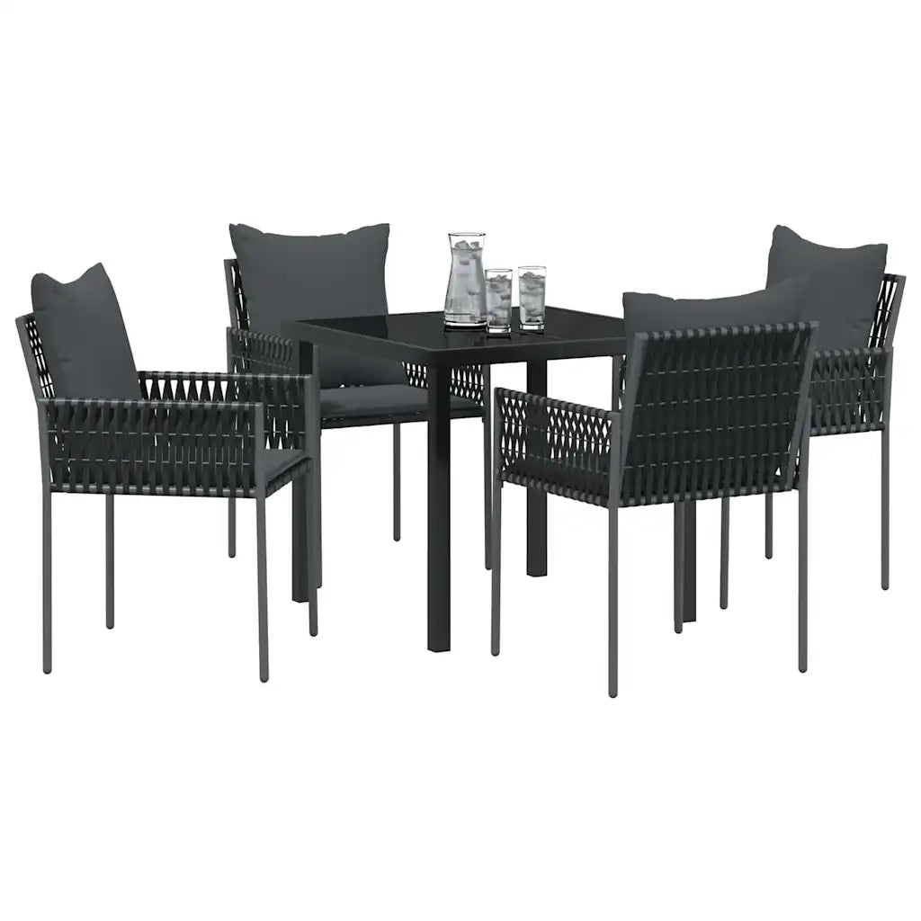 Set da Pranzo per Giardino 5 pcs Nero e Grigio Rattan in PE 3379101