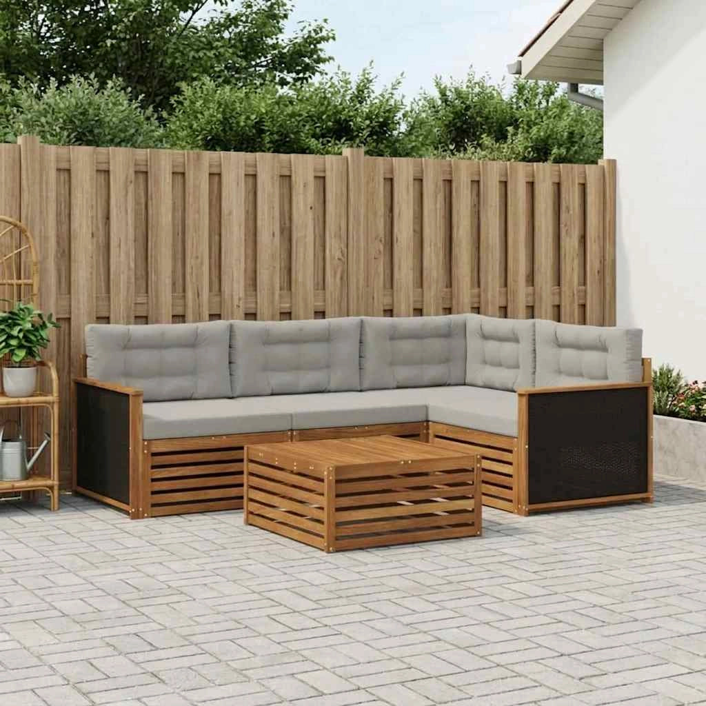 Set di divani da esterno 5 pz Naturale e Grigio Chiaro 3383314
