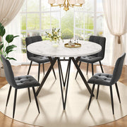 Set tavolo-Xylo-100cm rotondo 4 sedie grigio piedi neri piano marmorizzato