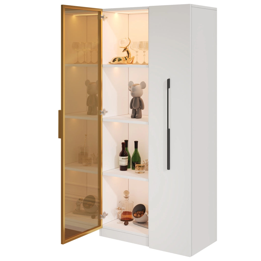 Vetrina con LED integrato e modulo laterale estraibile 70x40x160 cm in MDF bianco