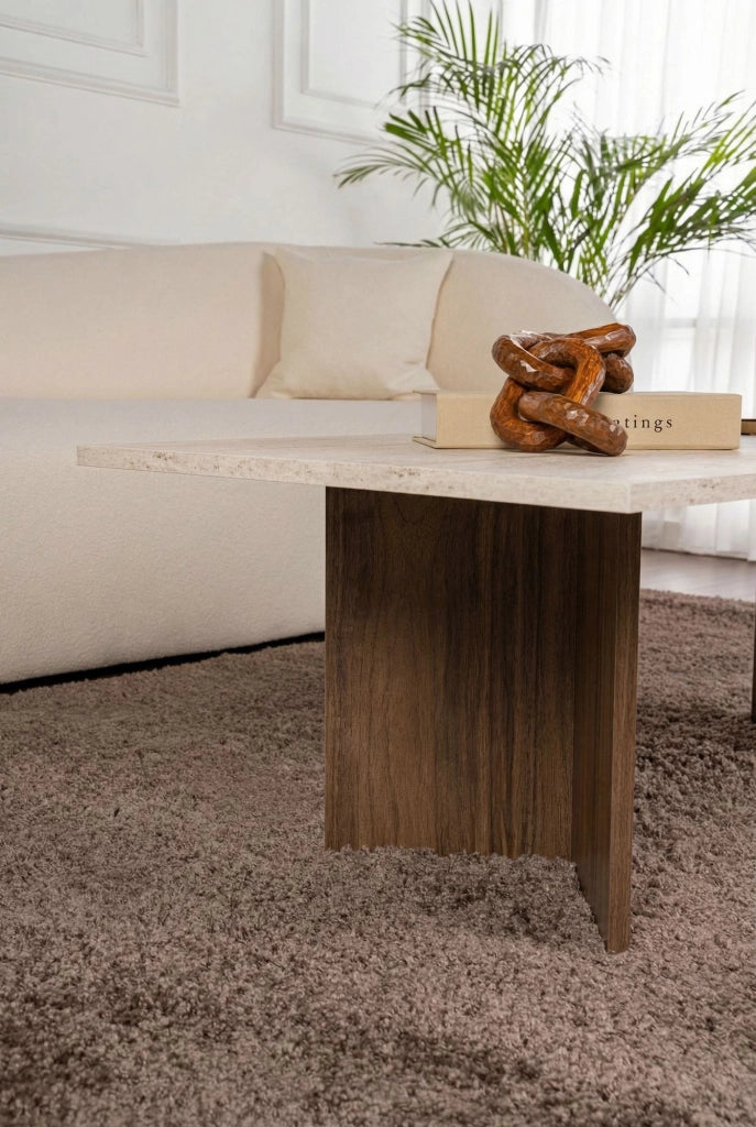 Tavolino in legno "Sabin" - 119 x 60 x 40 cm - Travertino