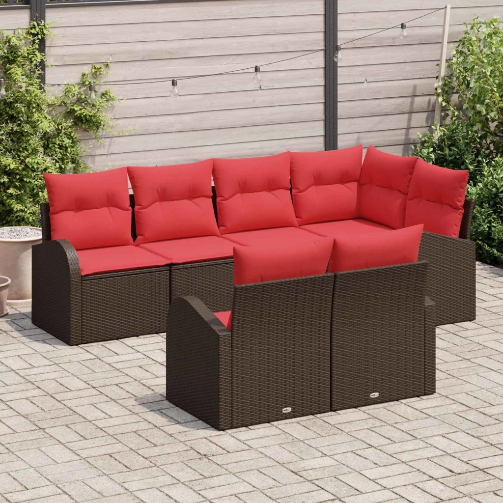 Set Divano da Giardino 7 pcs Marrone e Rosso polyrattan