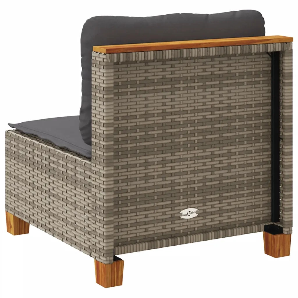 Divano Giardino Senza Braccioli con Cuscini Grigio Polyrattan