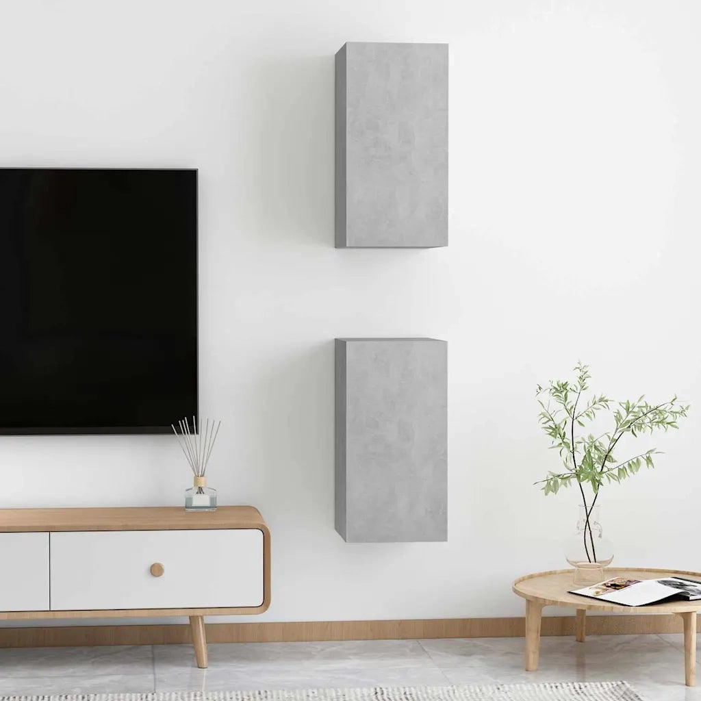 Mobili TV 2pz-Set di 2 Credenza per TV Grigio Cemento 30,5x30x60 cm Legno Multistrato