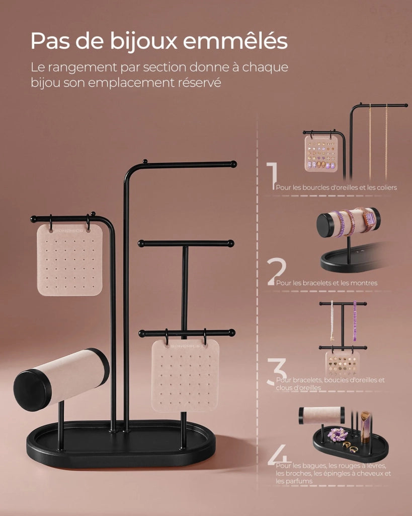 Espositore per gioielli regalo per la festa della mamma espositore in metallo con 2 piastre con occhielli e 6 aste per appendere 10,8 x 20,4 x 31,5 cm per collane orecchini braccialetti e anelli. 12_0007032