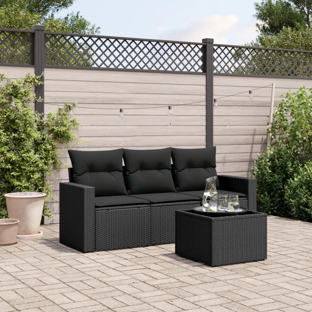Salotto da Giardino-Set Divani da Giardino 4 pz con Cuscini Nero in Polyrattan 603595