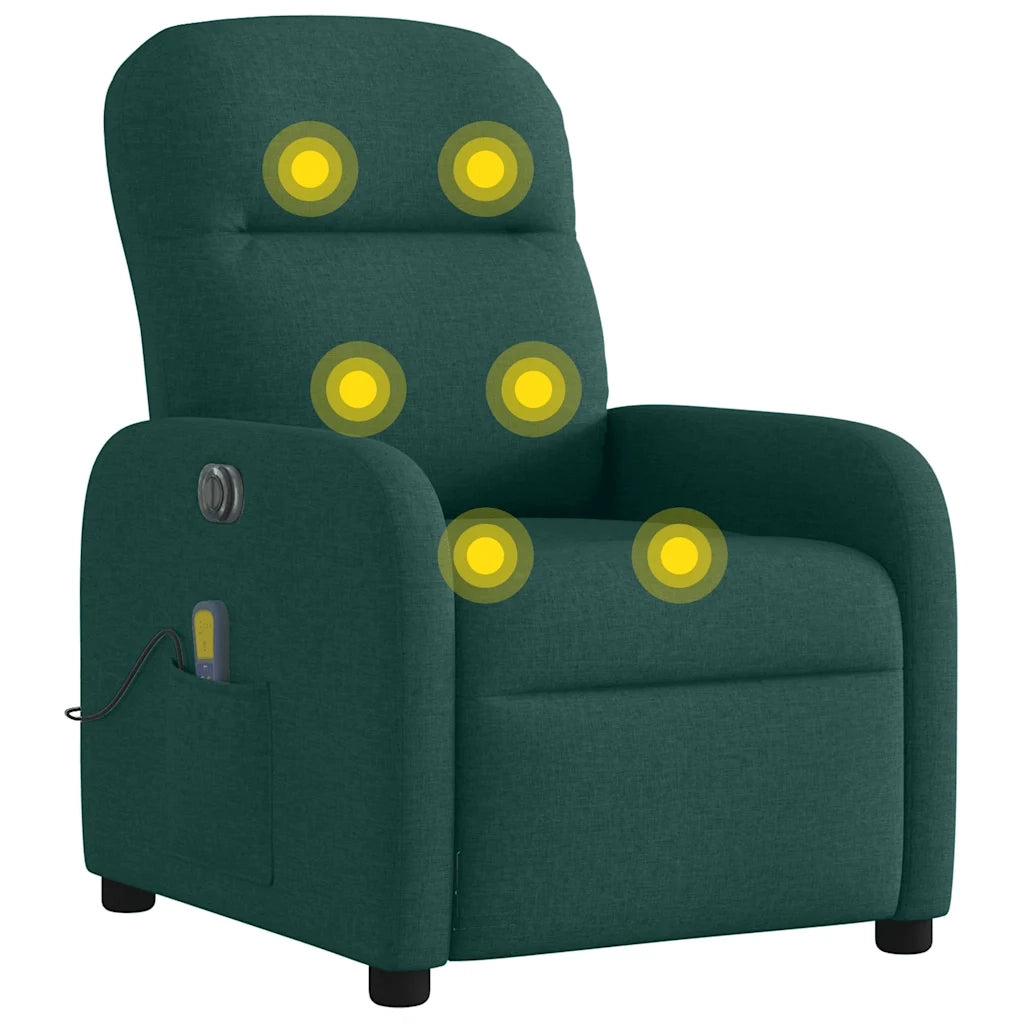 vidaXL Poltrona Massaggiante Reclinabile Elettrica Verde Scuro Tessuto