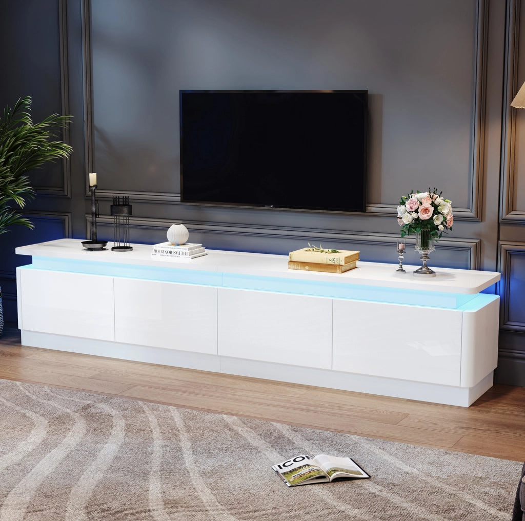 Mobile TV bianco lucido con LED e 4 cassetti
