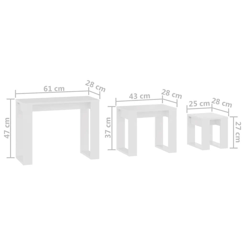 Tavolini impilabili 3 pz bianchi in legno ingegnerizzato 808603
